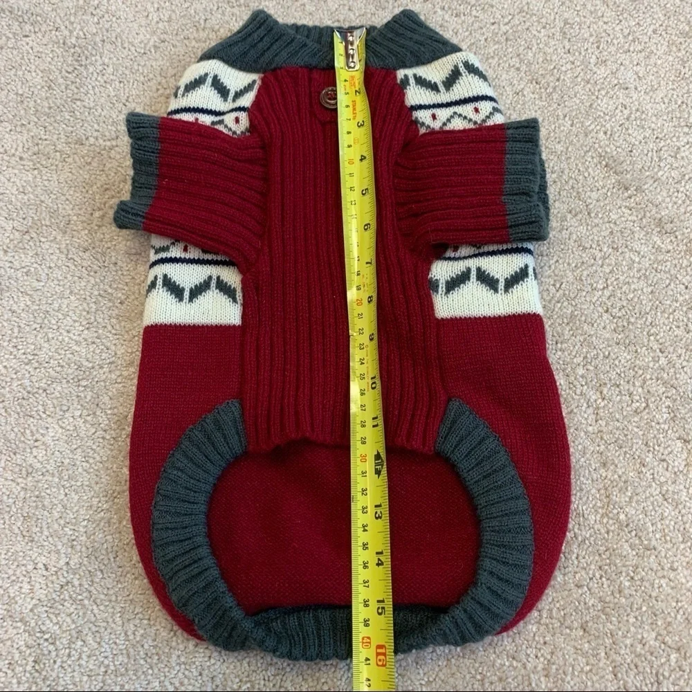 Sam And Coco small breed dog red cream and gray sweater size large